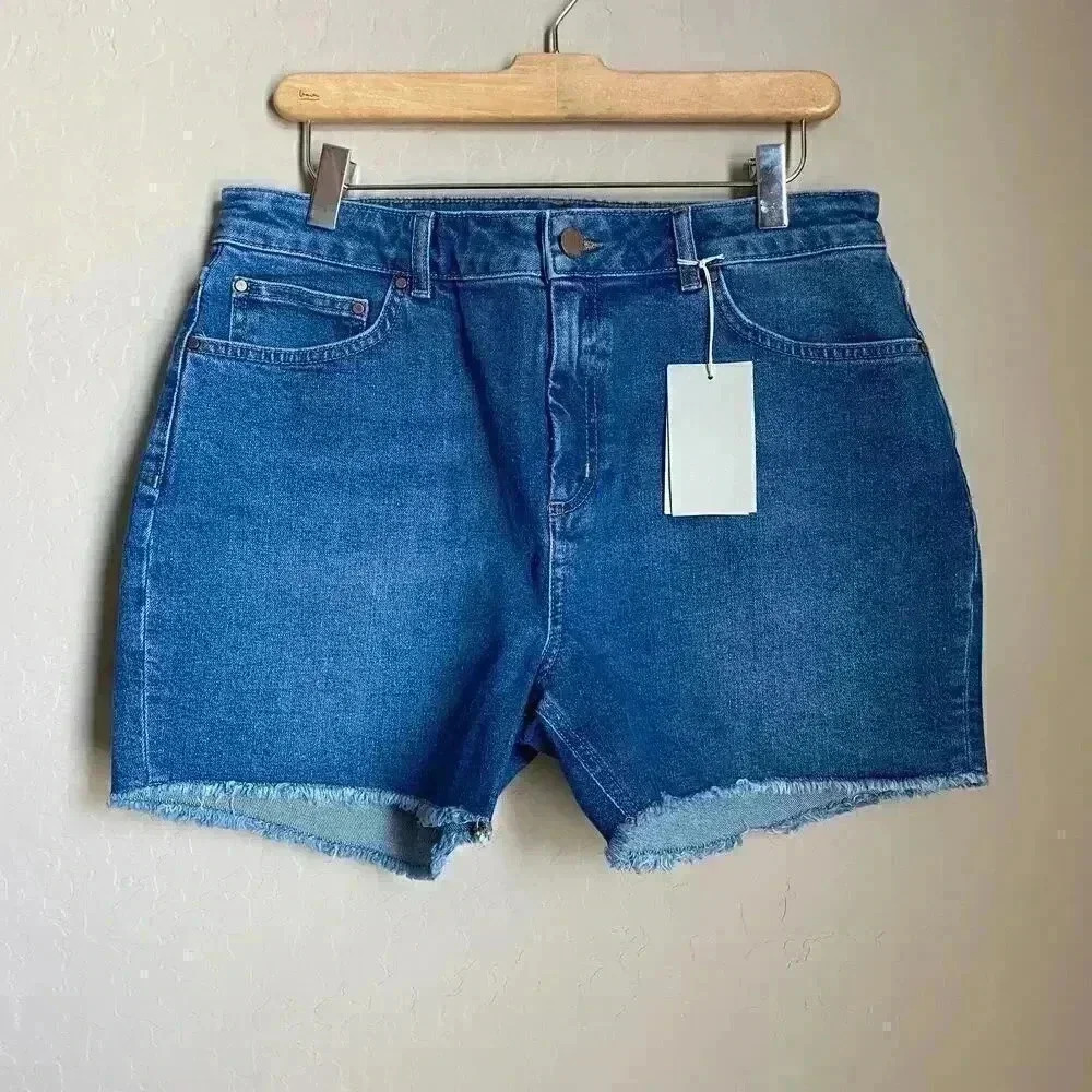 Boden Salcombe Denim Shorts 4" Inseam Frayed Hem Medium Blue Wash Cotton 8 NWT